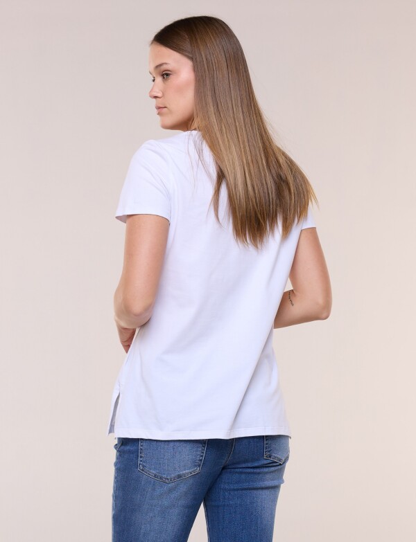 Remera Algodón Con Aplique De Piedras BLANCO/NEGRO
