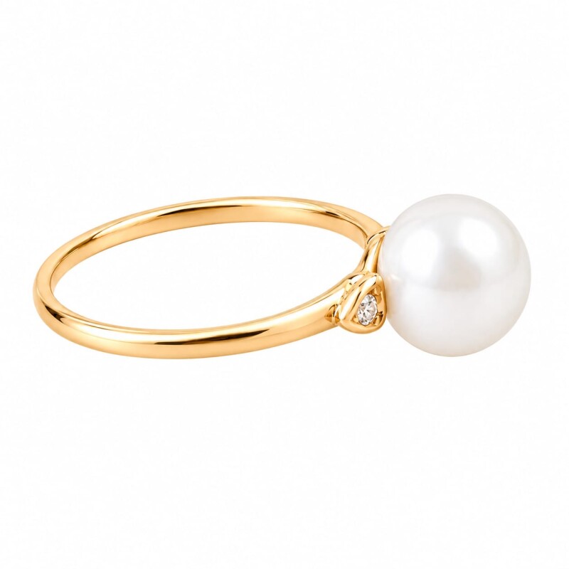 Anillo Solitario-Oro bajo-Perla española y Zirconia-AN8270 conperla