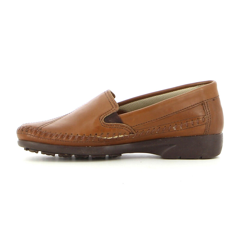 Mocasines Country de Mujer Elasticos Costura Napa Suela Cognac