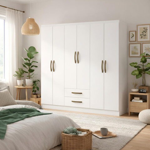 Armario Ropero Placard de 6 Puertas Línea Plus con 2 Cajones y Perchero Horizontal - MDP - Blanco Armario Ropero Placard de 6 Puertas Línea Plus con 2 Cajones y Perchero Horizontal - MDP - Blanco