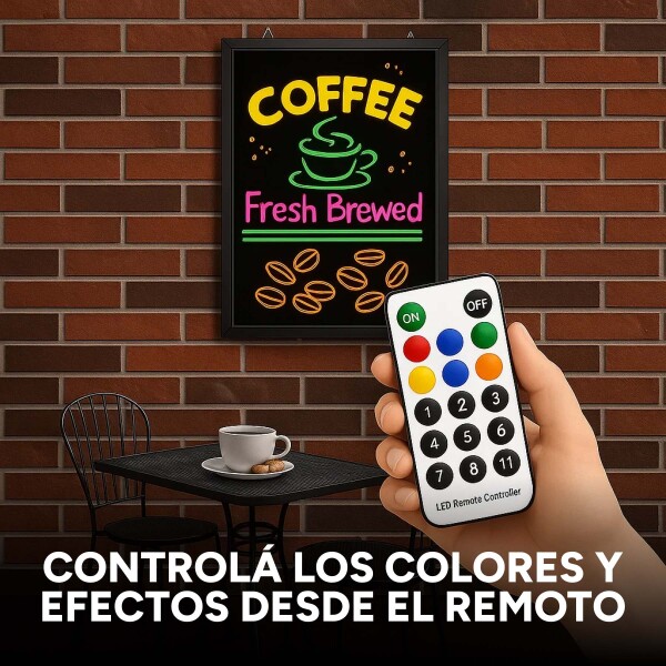 Cartel Pizarra LED 40x30cm Luces Colores + Marcadores Neón Color Negro