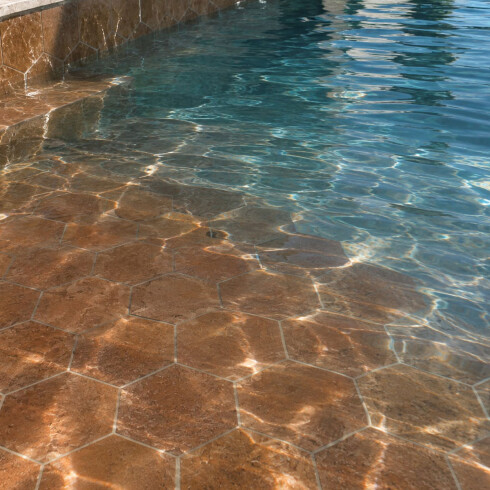 Cerámica Hexagonal Marron 11.4X11.4 CM Pared Piscina GAMAS DE MARRON