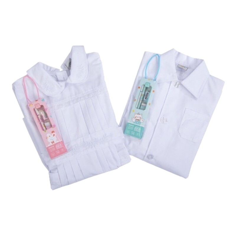 Túnica escolar recta para niño + útiles escolares excelente calidad Blanco