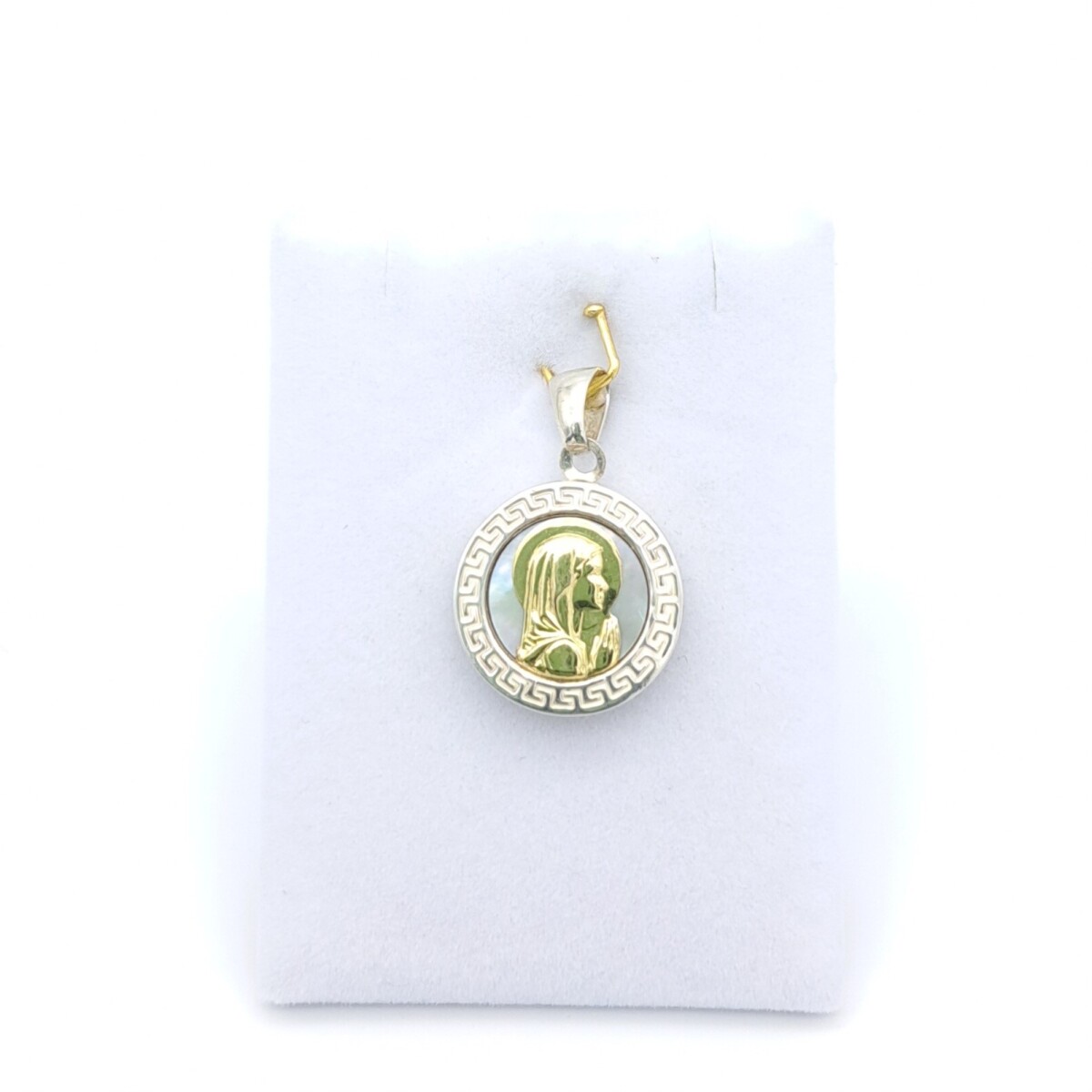 Medalla religiosa de plata 925, double en oro 18 ktes y nácar, VIRGEN NIÑA. 