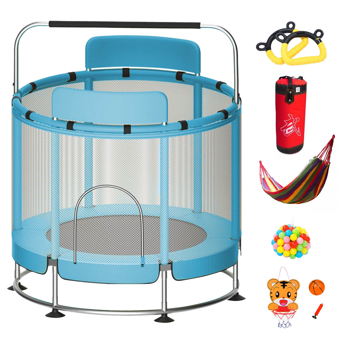 Cama Elástica 1.40m + Hamaca + Bolsa Box + Aro + Acc - Celeste 