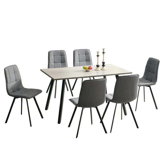 JUEGO DE COMEDOR MESA Y 6 SILLAS CON SILLAS GRIS