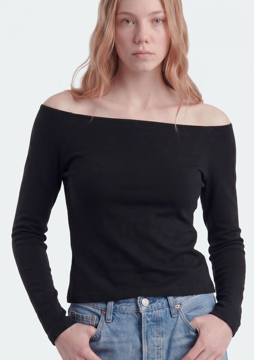 BLUSA JUVENIL DE MANGA LARGA CON HOMBROS DESCUBIERTOS - NEGRO 