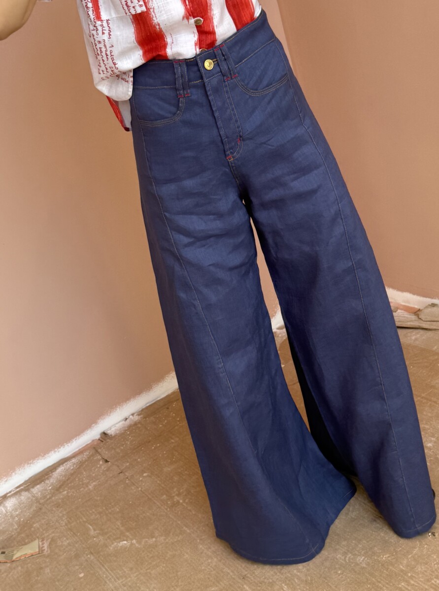 PANTALON WIDE XL LINEN SS26 - Azul Piedra 