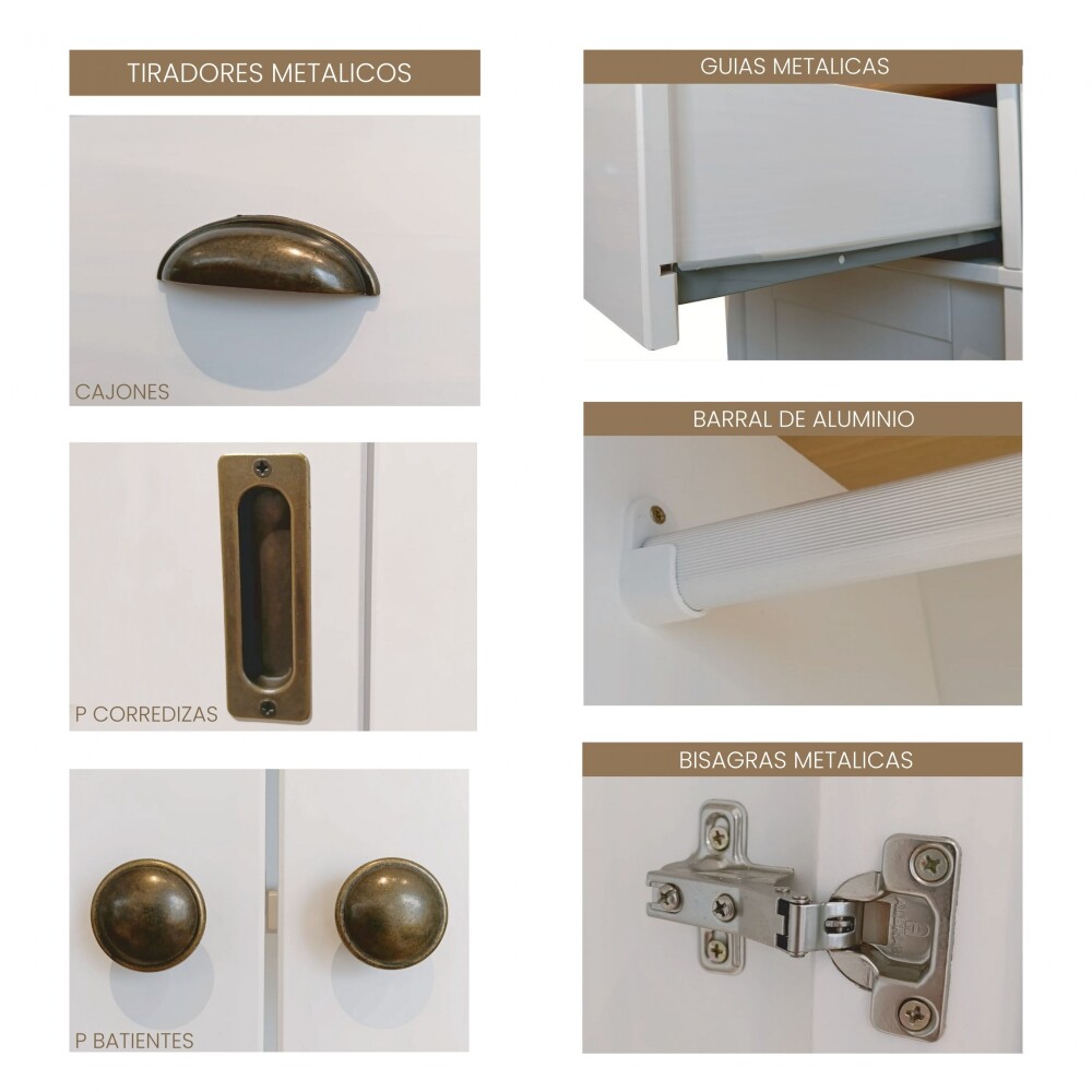 Cómoda 4 cajones - Madera maciza - Linea Colonial Blanco