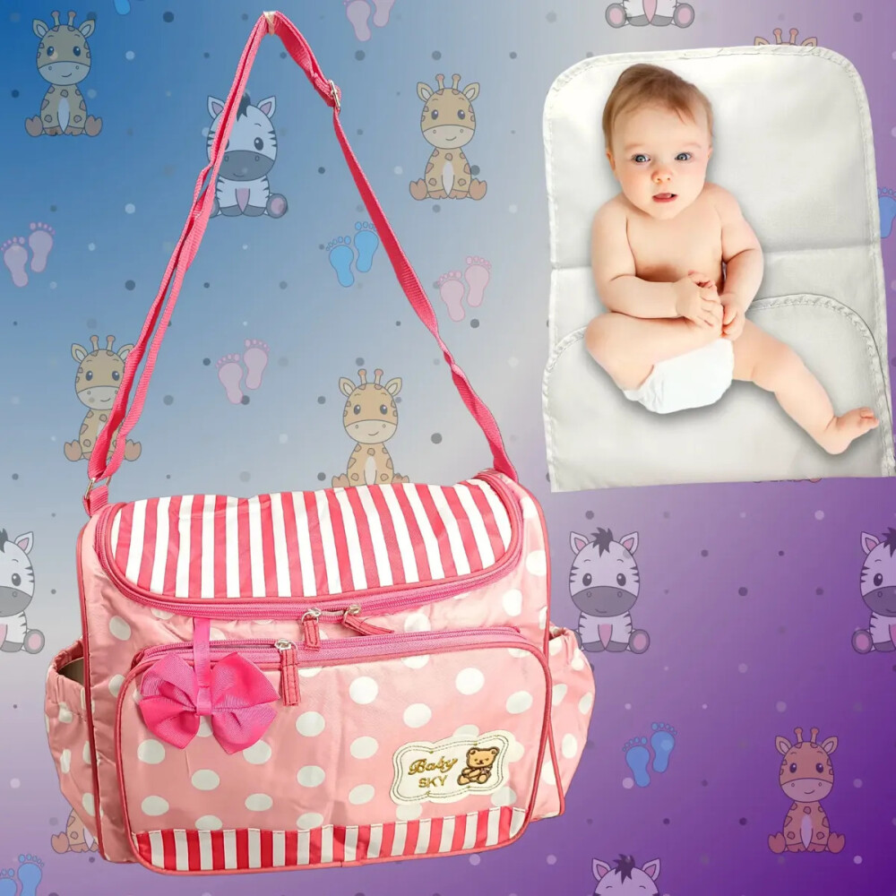 Bolso maternal, pañalero con cambiador rayas - lunares Celeste