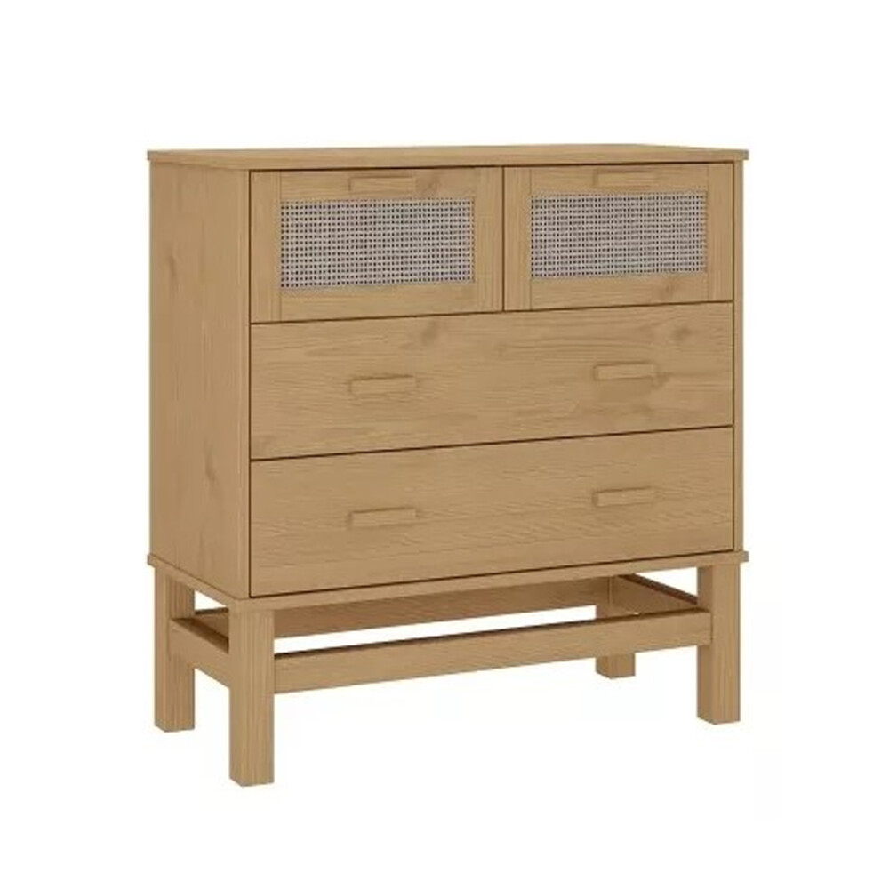 Cómoda 4 Cajones Cajonera Madera Maciza Ratan Natural Cómoda 4 Cajones Cajonera Madera Maciza Ratan Natural