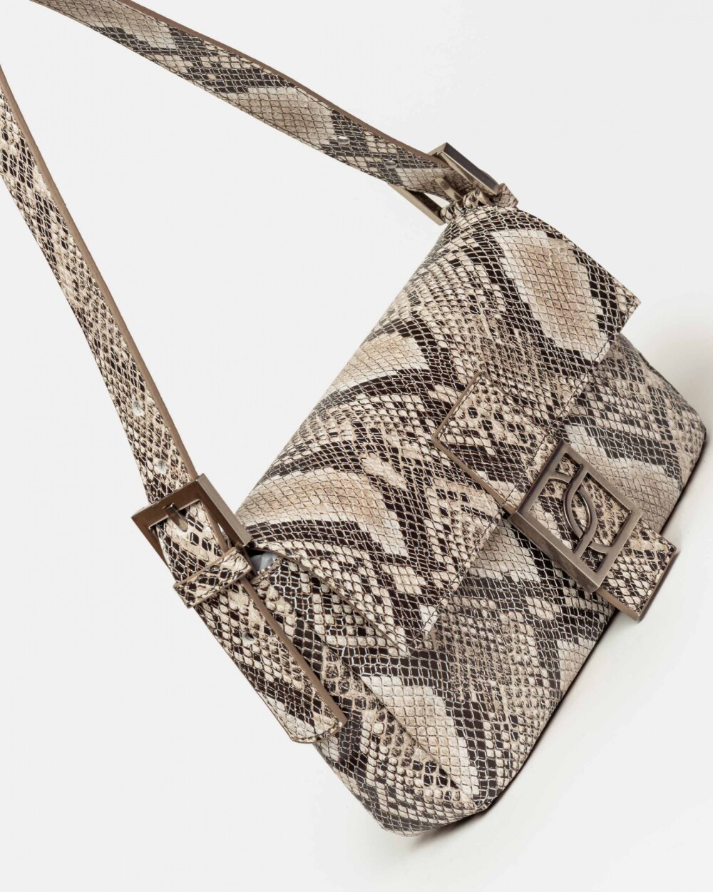 Cartera al hombro Signature en cuero snake Taupe