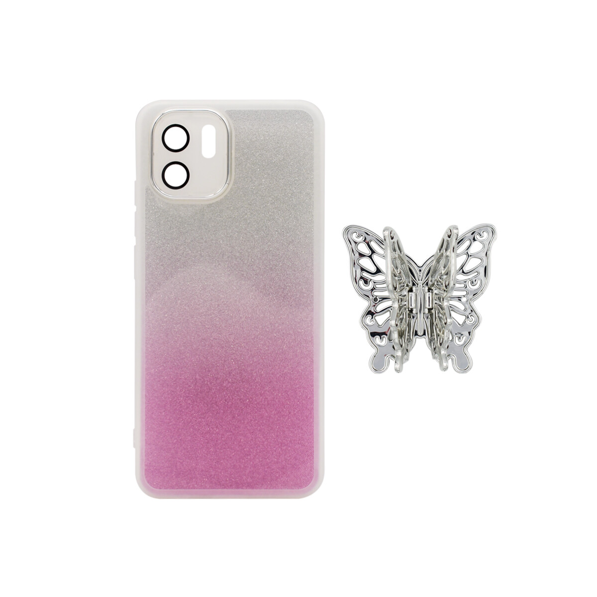 Protector para Xiaomi Redmi A2 mariposa brillos rosa 