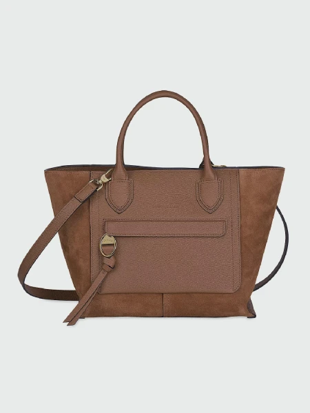 Longchamp -Cartera de cuero con asas y correa, Mailbox Marrón
