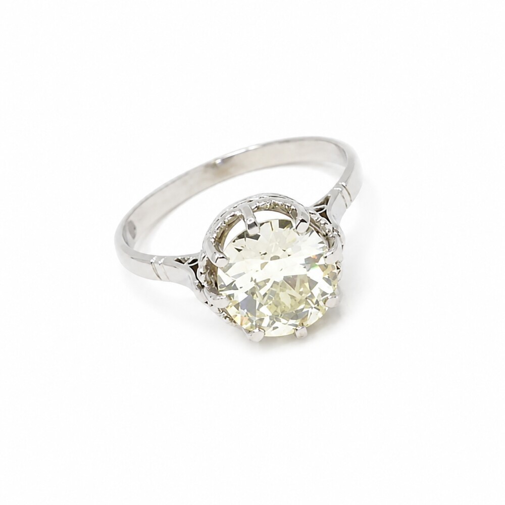 Anillo Solitario Antiguo En Platino Y Oro 18K Blanco Con Brillante 2.16 Ct Anillo Solitario Antiguo En Platino Y Oro 18K Blanco Con Brillante 2.16 Ct