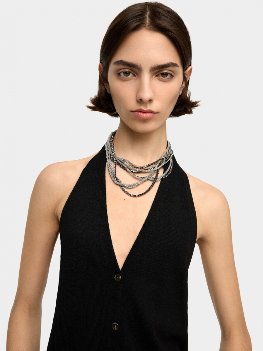 Collar Maxi Múltiple De Cristales - plateado 