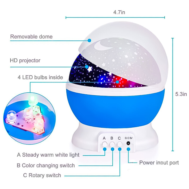 LÃ¡mpara Veladora Esfera Giratoria Proyector De Estrellas Azul