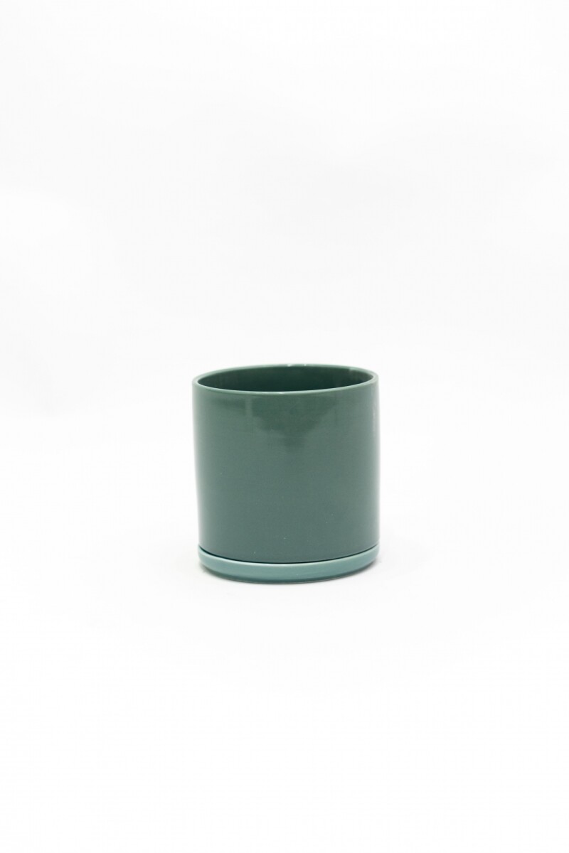MACETA CERÁMICA XS CON PLATO - VERDE 