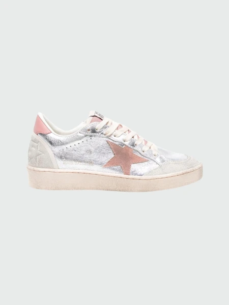 Golden Goose - Championes de cuero acordonados, Ball star Plateado