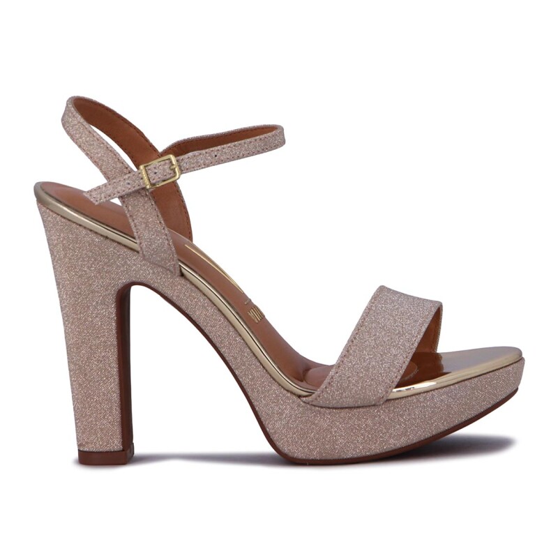 Sandalia Formal Mujer Vizzano Taco Alto Brillosa Dorado