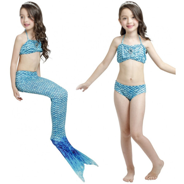 Traje De Baño Niña 3 Piezas Sirena Playa Piscina Cosplay Variante Color Azul Talle 110