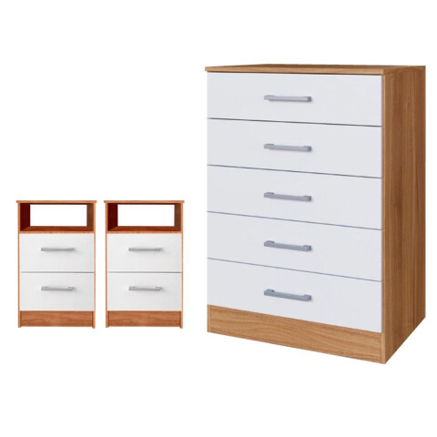 CONJUNTO COMODA + MESAS DE LUZ 100% MDP BLANCO/NOGAL Conjunto Comoda + Mesas De Luz 100% Mdp Blanco/nogal