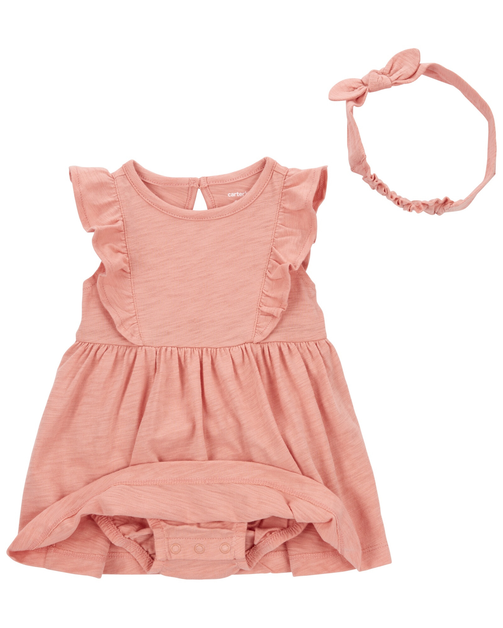 Vestido y vincha de algodón, rosados Vestido y vincha de algodón, rosados