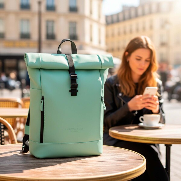 Mochila Gastón Luga Rullen C/Roll-top Notebook Laptop 13" Verde 1