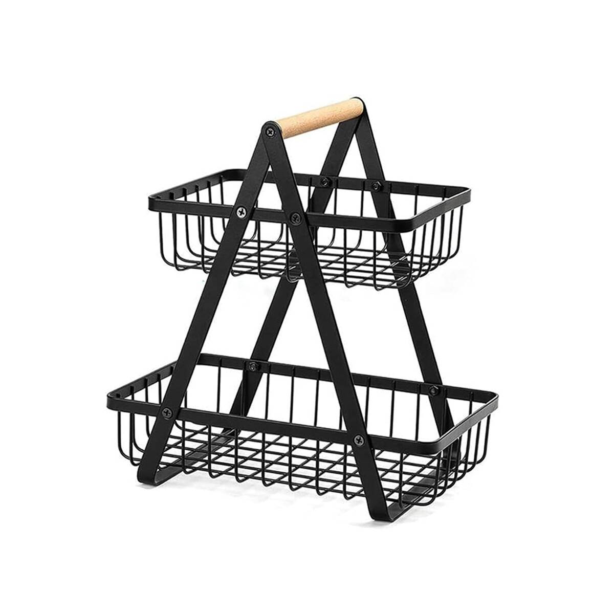 Canasto Organizador doble de metal negro cuadrillé 