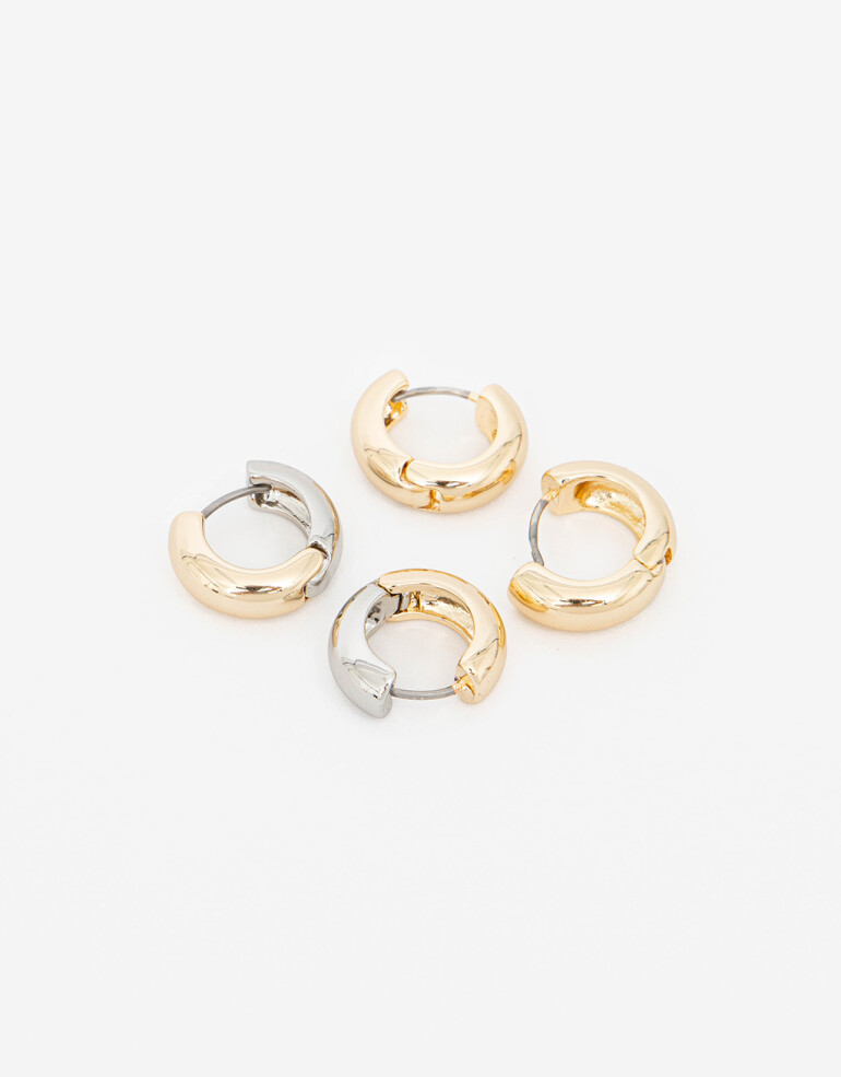 Aros Argollas Set Metal Set De Argollas Biplating - Dorado