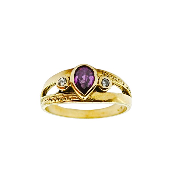 Anillo Solitario-Oro bajo-Piedra Amatista y Zirconia-AN8218 conpiedra