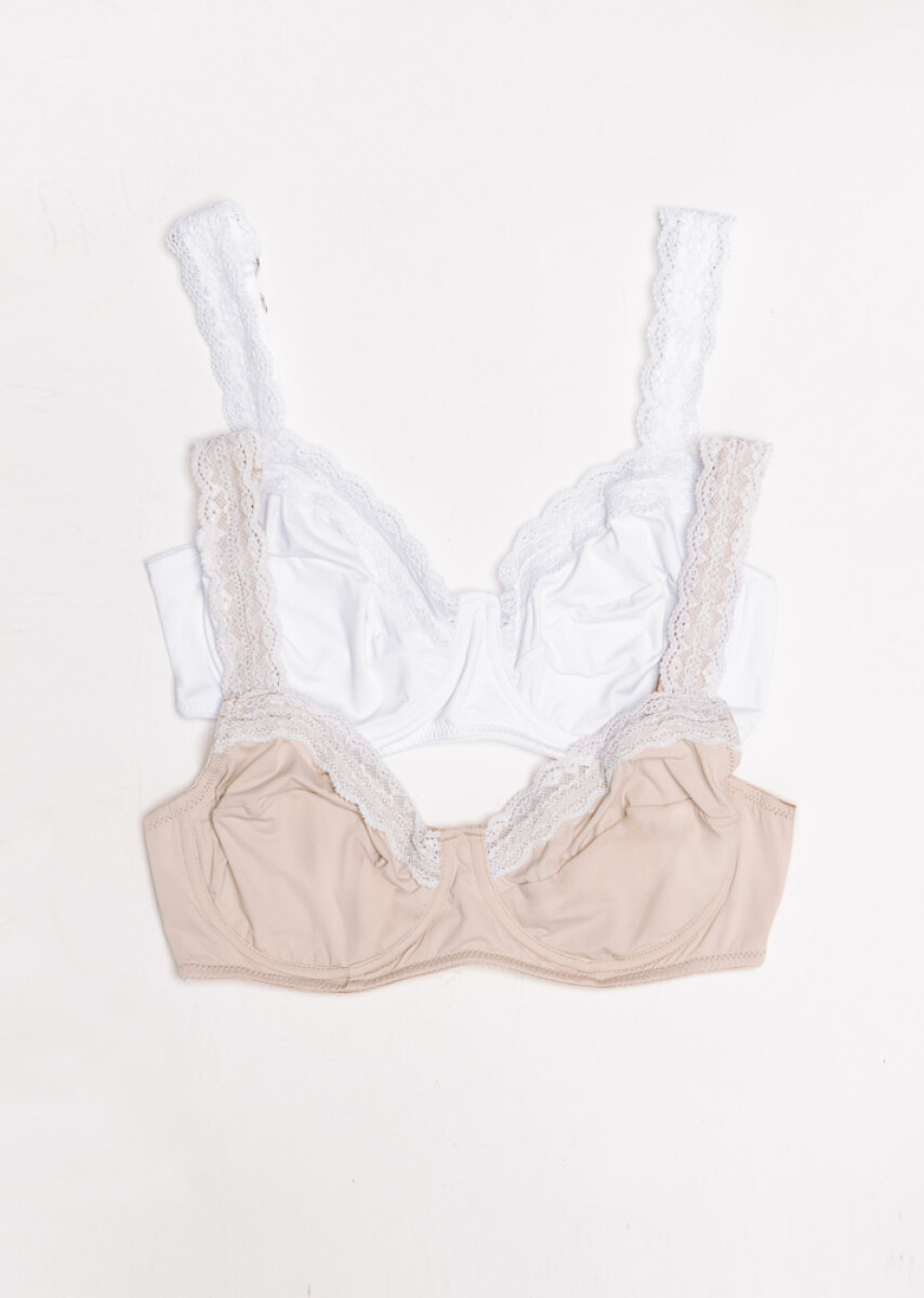 Pack de 2 Soutienes Máxima Lace [S70] - Blanco y Tostado 