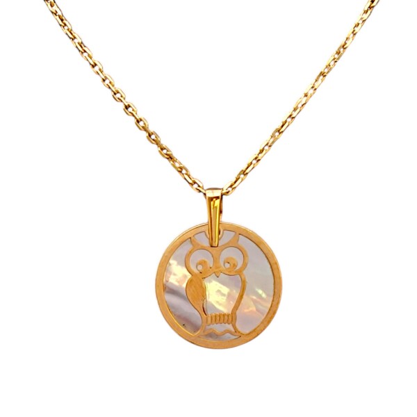 Dije Lechuza-Oro bajo-Piedra Nácar-CP8562 conpiedra