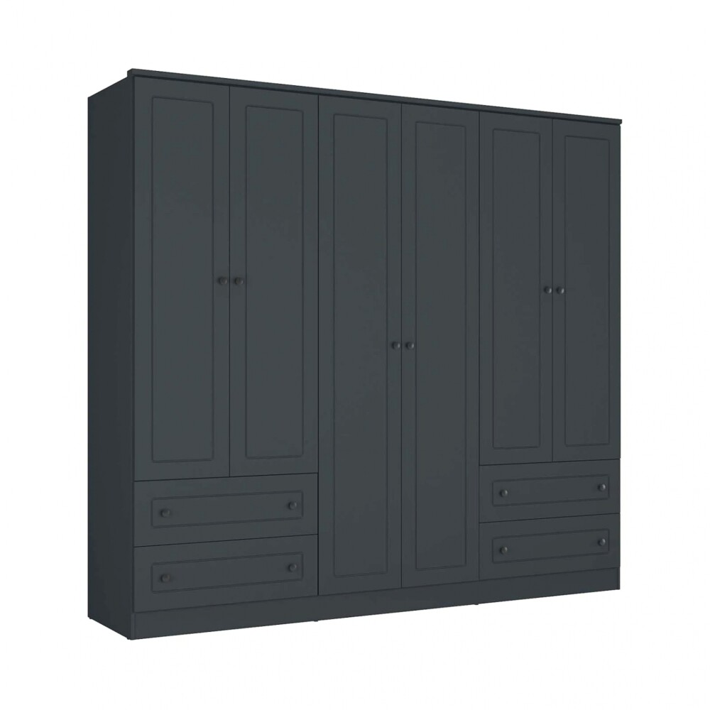 Ropero Americana PLUS 6 puertas 4 cajones - 100% MDF Gris