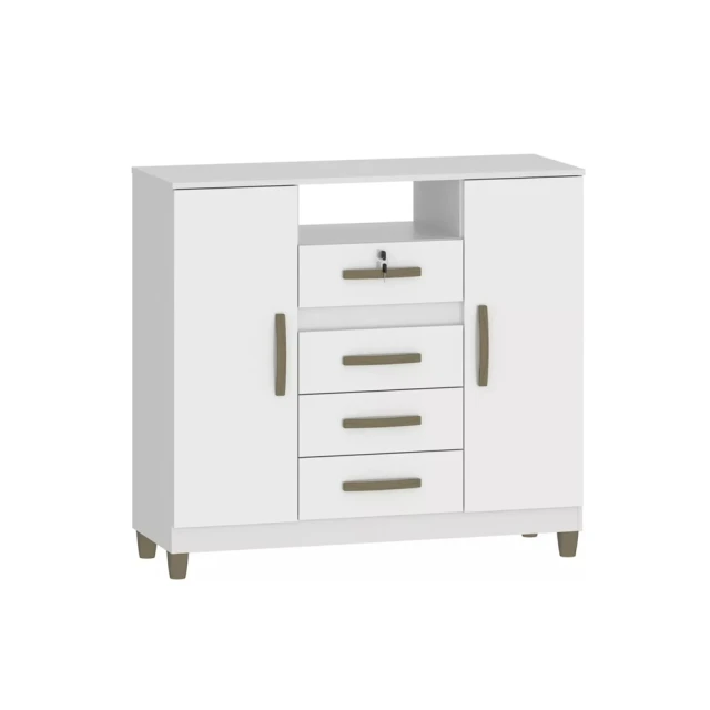 Cómoda cajonera 4 cajones 2 puertas - Con llave BLANCO