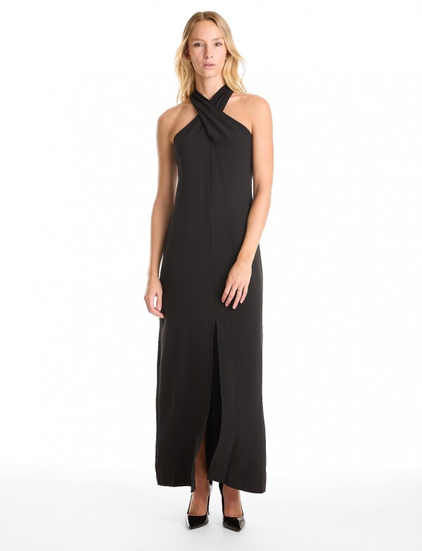 Vestido Cuello Cruzado NEGRO
