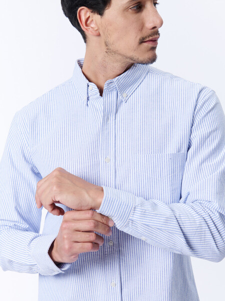 Camisa manga larga oxford Rayas celeste y blanco