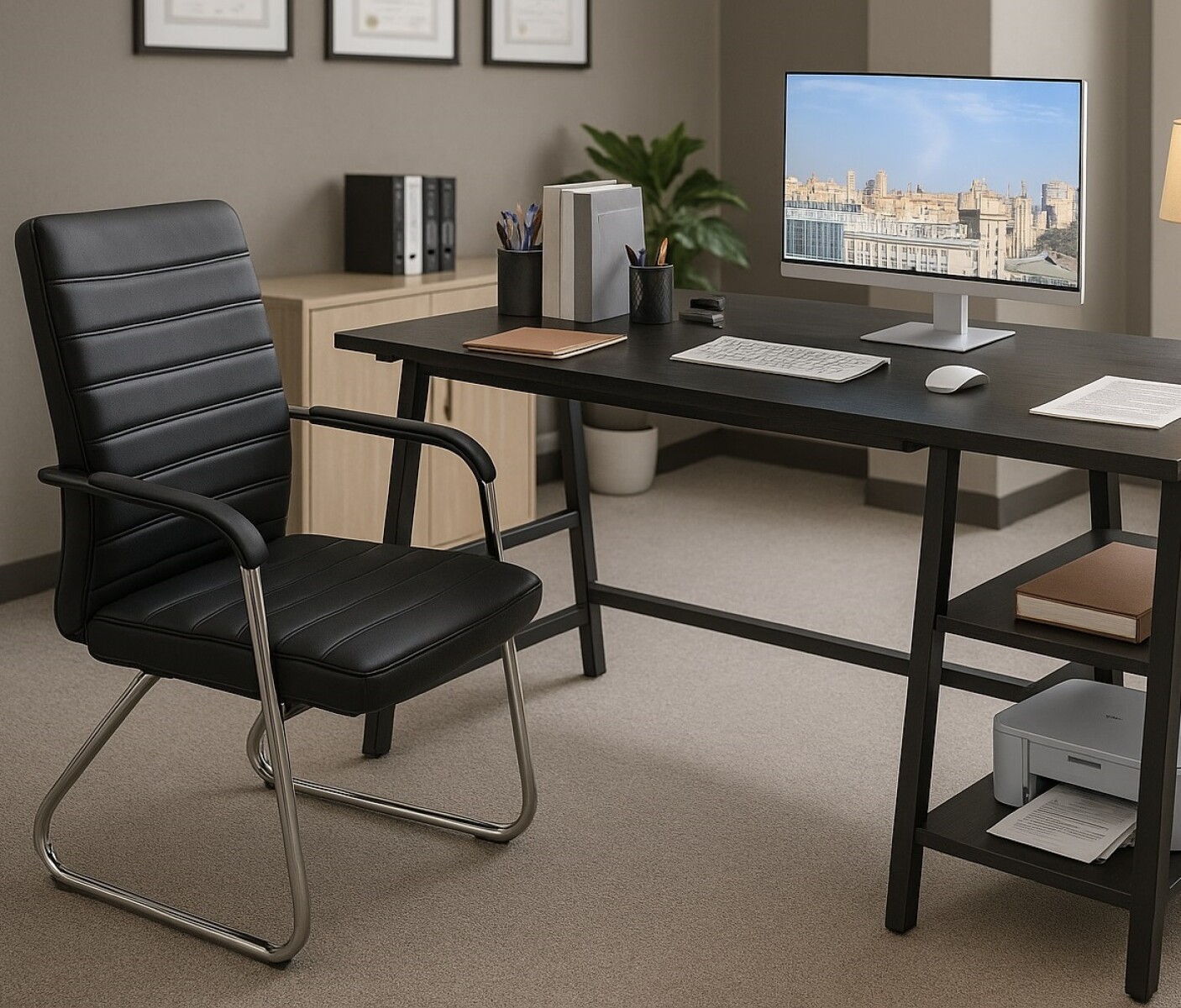 Set de Oficina Completo De Escritorio Con 2 Estantes y Silla Fija 