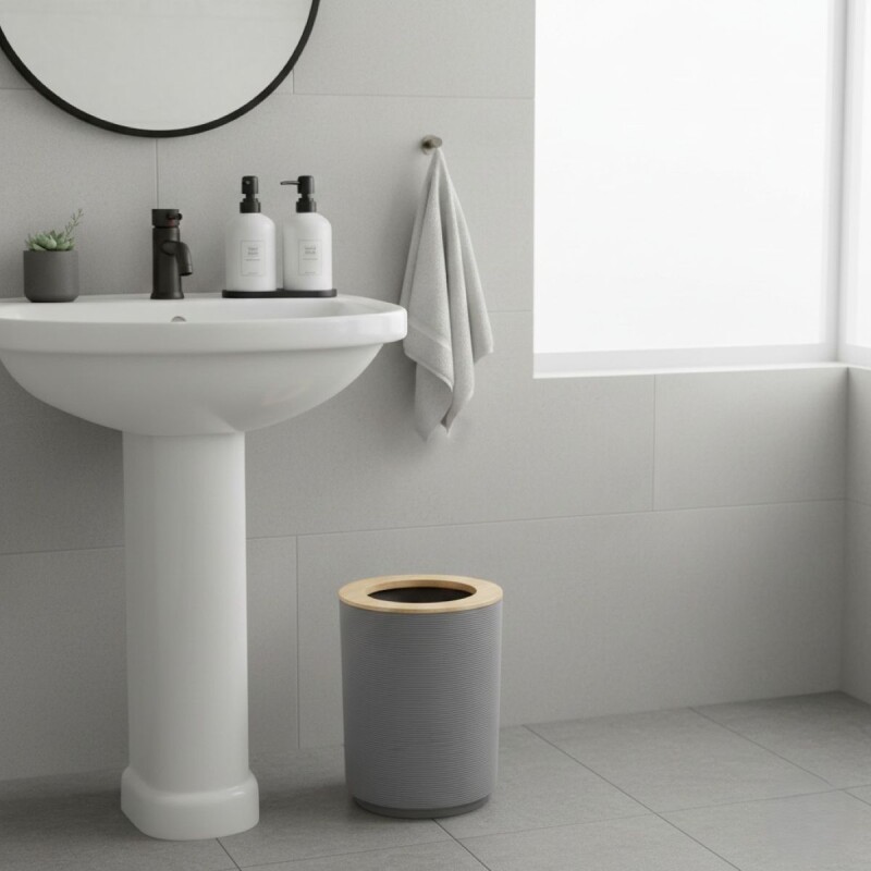 BASURERO PLAST GRIS/BAMBU 20X26CM Unica