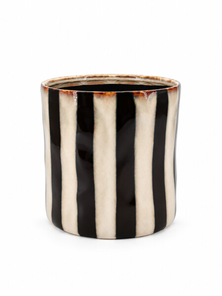 MACETA DE CERAMICA CON DISEÑO A RAYAS AZUL