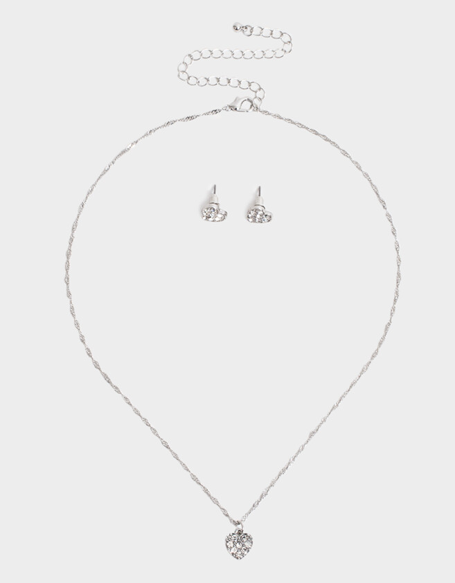 Bijouterie Set Con strass Set De Collar Y Aros Con Strass - Plateado