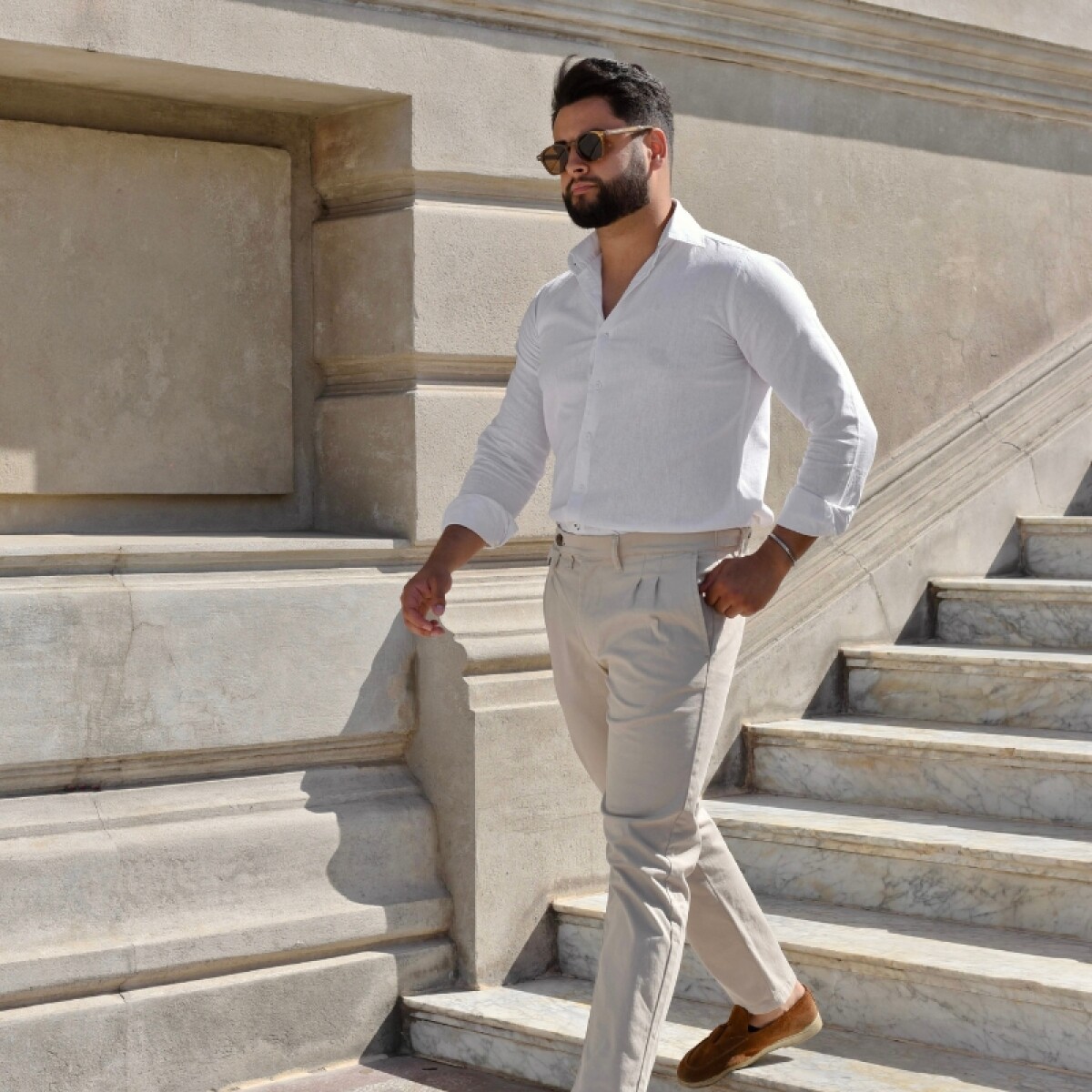 Pantalón pinzas - Beige claro 