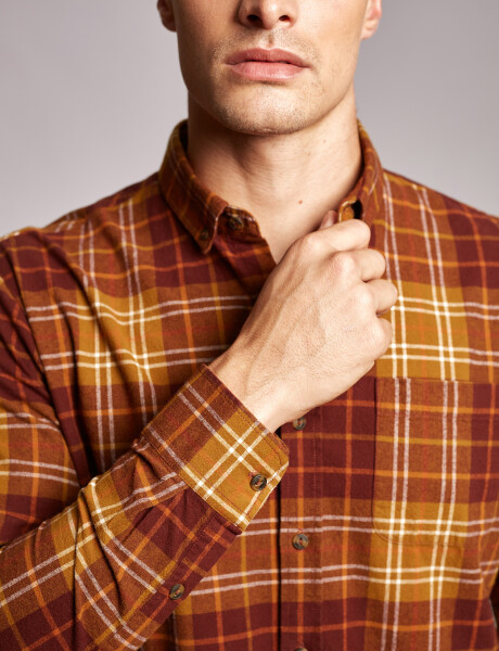 Camisa m/l franela cuadros marron