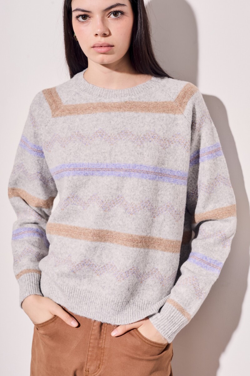 Sweater Intarsia Gris Melange