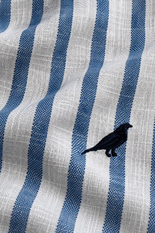Camisa Lino Short Collar Rayas Azul Riviera