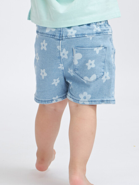 Short de jean Estampado flores- azul