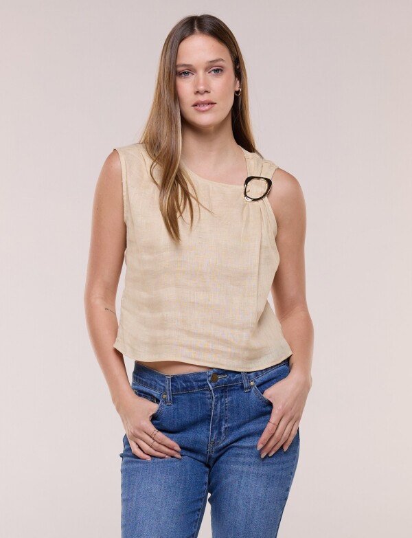 Blusa De Lino Con Hebilla BEIGE