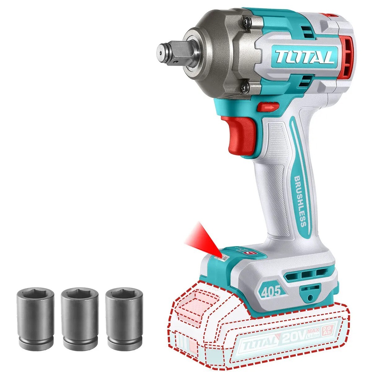 Pistola De Impacto Inalámbrica Total 20v Industrial con Dados sin Baterias ni Cargador 