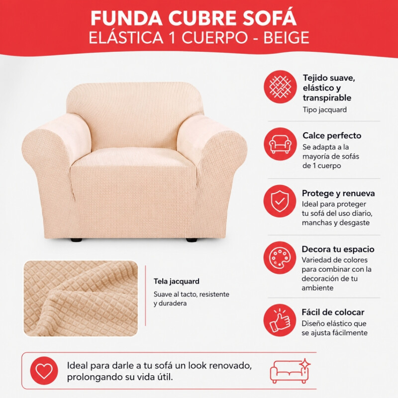 Funda cubre sofá elástica 1 cuerpo BEIGE