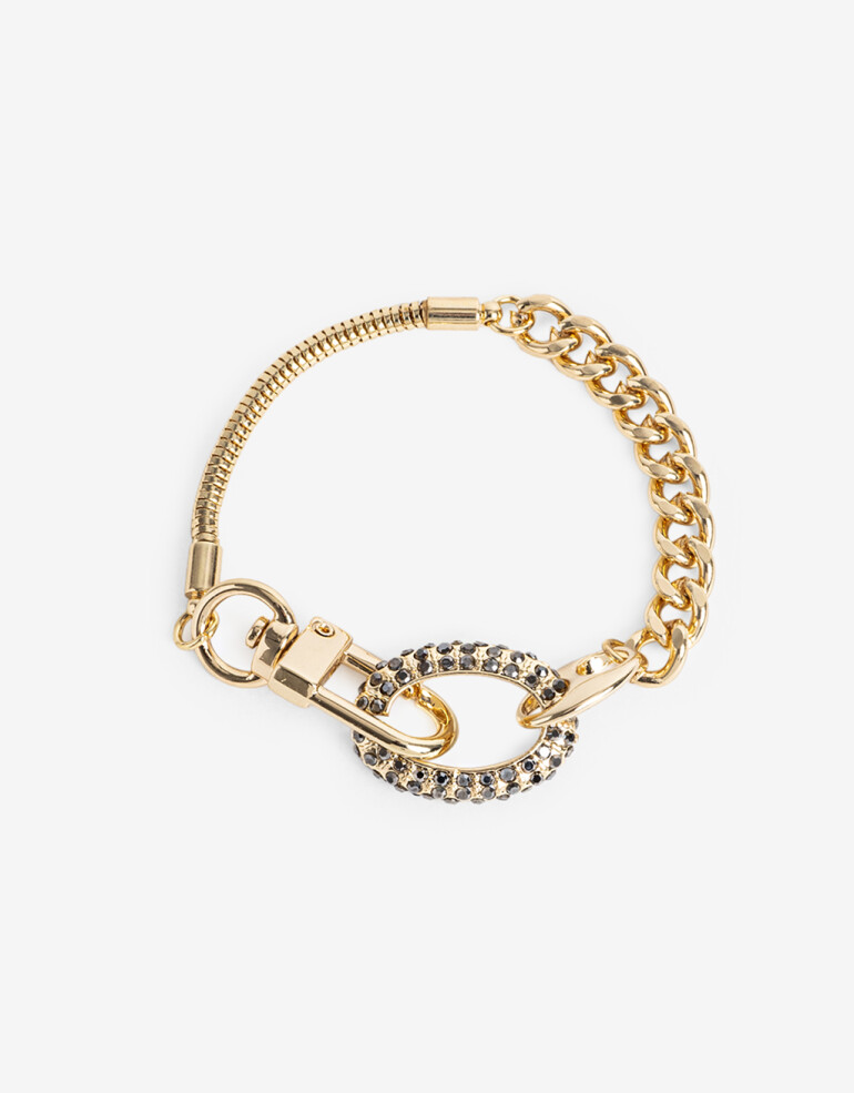 Pulseras Flexibles Strass Pulsera Flexible Mix De Cadenas - Dorado